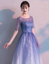 Glamorous Long Evening Dresses Ombre Tulle Sequin Half Sleeve Formal Evening Dress-showprettydress