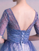 Glamorous Long Evening Dresses Ombre Tulle Sequin Half Sleeve Formal Evening Dress-showprettydress