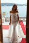 Glamorous Mermaid Off-Shoulder Ruffle-Sleeve Textured Floral Long Length Evening Dresses