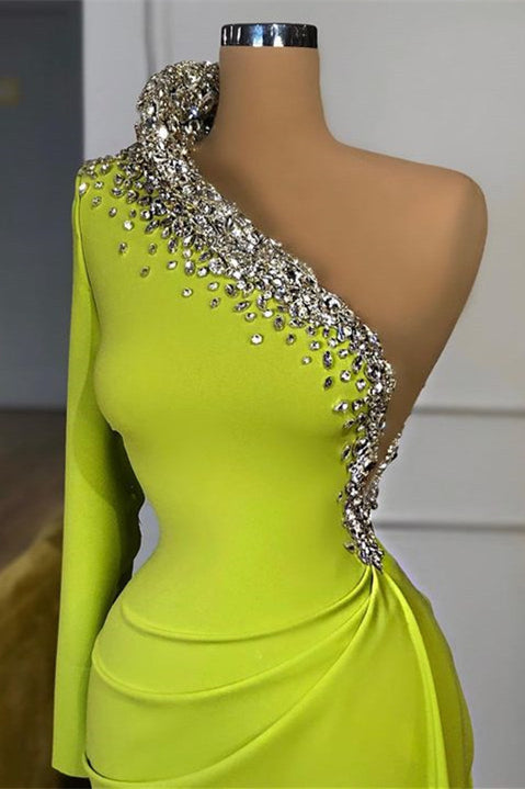 Glamorous Long Sleeves Mermaid One Shoulder Evening Dress With Beads-showprettydress