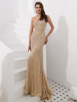Glamorous Mermaid Evening Dresses Luxury Heavy Beaded Straps Formal Gowns With Train-showprettydress
