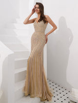 Glamorous Mermaid Evening Dresses Luxury Heavy Beaded Straps Formal Gowns With Train-showprettydress