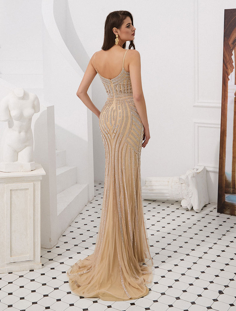 Glamorous Mermaid Evening Dresses Luxury Heavy Beaded Straps Formal Gowns With Train-showprettydress