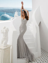 Glamorous Mermaid Evening Dresses Luxury Heavy Beaded Straps Formal Gowns With Train-showprettydress