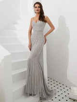 Glamorous Mermaid Evening Dresses Luxury Heavy Beaded Straps Formal Gowns With Train-showprettydress