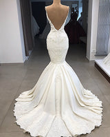 Glamorous Mermaid Sleeveless Lace Wedding Dress Overskit-showprettydress