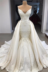 Glamorous Mermaid Sleeveless Lace Wedding Dress Overskit-showprettydress