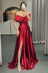 Glamorous Off The Shoulder Prom Dress With Split Ruffles A-Line Evening Gowns-showprettydress