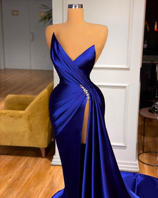 Glamorous Royal Blue Sweetheart Prom Dress Mermaid Long Evening Gowns With Split-showprettydress