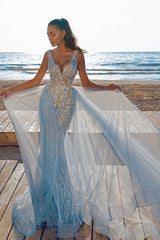 Glamorous Sequins Crystal Mermaid Prom Dress V-Neck Sleeveless-showprettydress