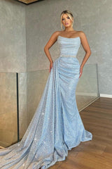 Glamorous Strapless Sequins Mermaid Prom Dress Long With Ruffles-showprettydress