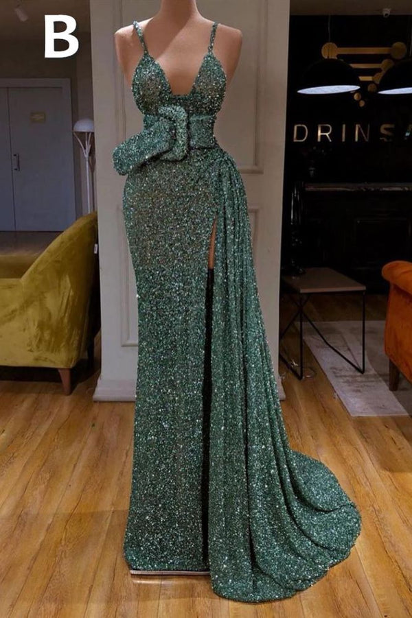 Glitter Off-the-Shoulder Slim Mermaid Prom Party GownsSleeveless Mermaid Evening Gowns-showprettydress