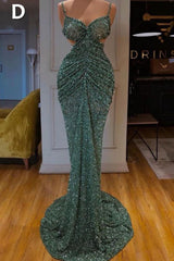 Glitter Off-the-Shoulder Slim Mermaid Prom Party GownsSleeveless Mermaid Evening Gowns-showprettydress