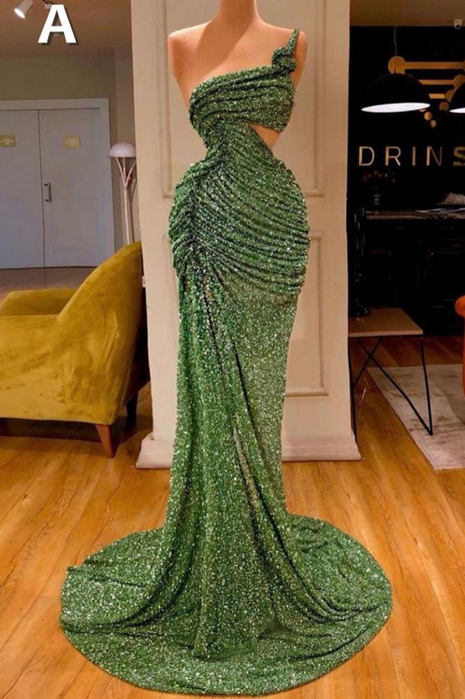 Glitter Off-the-Shoulder Slim Mermaid Prom Party GownsSleeveless Mermaid Evening Gowns-showprettydress