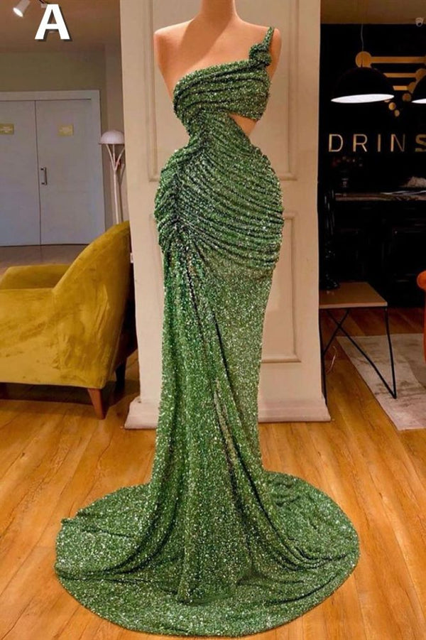 Glitter Off-the-Shoulder Slim Mermaid Prom Party GownsSleeveless Mermaid Evening Gowns-showprettydress