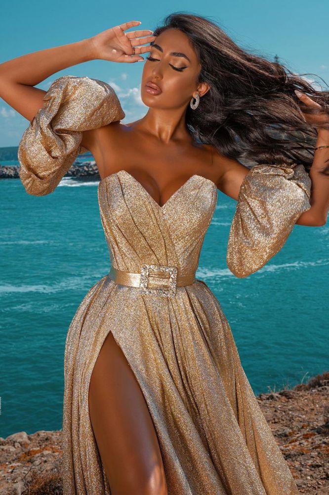 Glitter Sleeveless Splitfront Evening Party Maxi Dress Wedding Party Dress-showprettydress