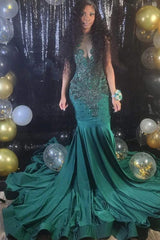 Glorious Long Mermaid V-neck Sleeveless Formal Prom Dresses With Beading-showprettydress