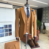 Gold Brown Designer Peaked Lapel Men Suits with Three Pieces-showprettydress