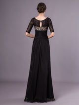 Gorgeous Black Evening Dresses Half Sleeves Lace Beading Chiffon Long Formal Gowns wedding guest dress-showprettydress