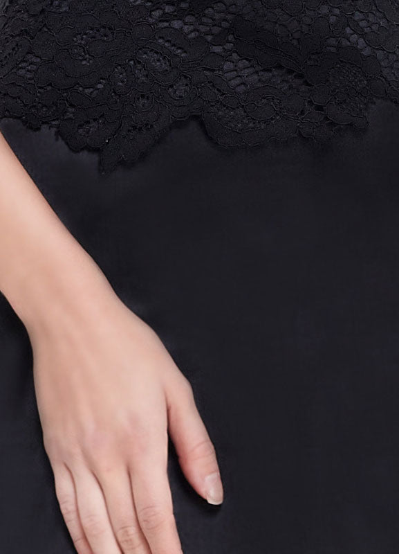 Gorgeous Black Evening Dresses Lace Applique Mother Of The Bride Dresses Chiffon Jewel Neck Half Sleeve A Line Floor Length Wedding Guest Dresses-showprettydress
