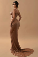 Gorgeous Brown Mermaid Prom Dress with Split Long Sleeveless-showprettydress