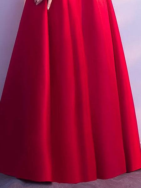 Gorgeous Burgundy Evening Dresses Long V Neck Sleeveless Pleated A Line Floor Length Evening Dress-showprettydress