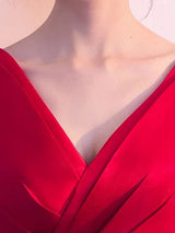 Gorgeous Burgundy Evening Dresses Long V Neck Sleeveless Pleated A Line Floor Length Evening Dress-showprettydress
