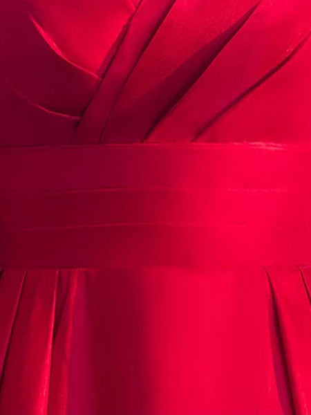 Gorgeous Burgundy Evening Dresses Long V Neck Sleeveless Pleated A Line Floor Length Evening Dress-showprettydress