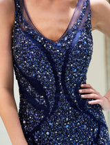 Gorgeous Evening Dresses Dark Navybeading Luxury V Neck Sleeveless Mermaid Formal Gowns-showprettydress