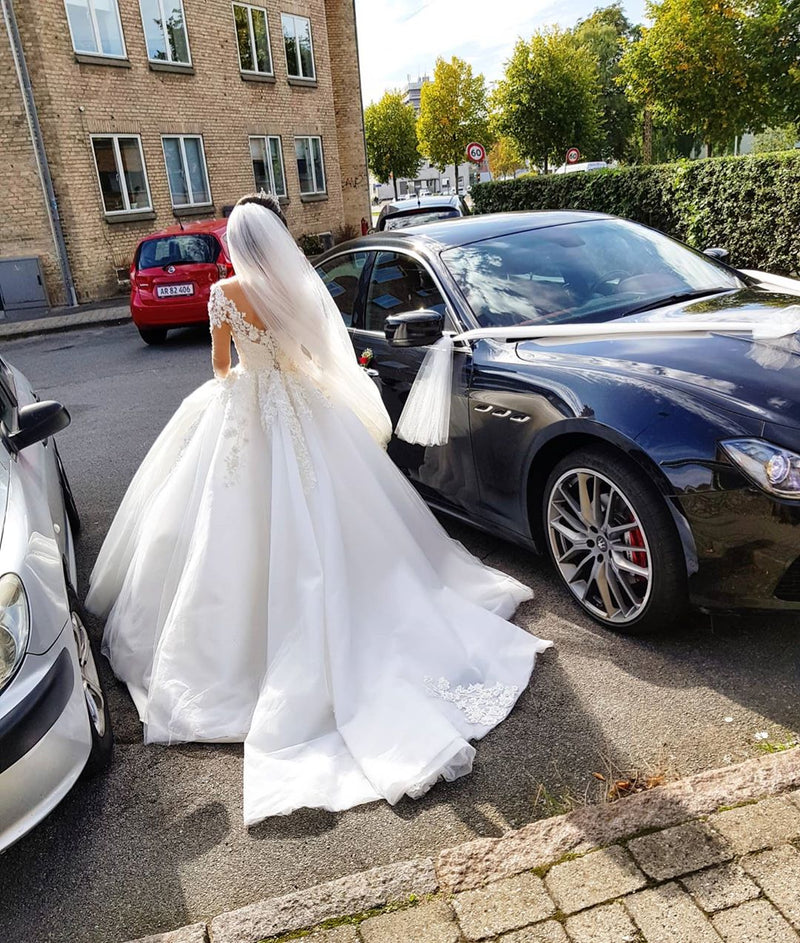 Gorgeous Long A-line Off-the-shoulder Wedding Dresses with Sleeves-showprettydress