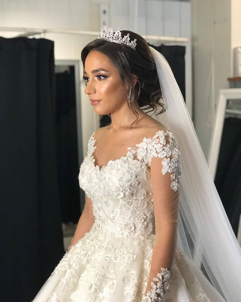 Gorgeous Long A-line Off-the-shoulder Wedding Dresses with Sleeves-showprettydress