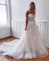 Gorgeous Long A-line Sweetheart Lace Wedding Dress-showprettydress