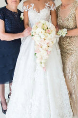 Gorgeous Long A-line Tulle Jewel Beading Appliques Lace Backless Wedding Dresses-showprettydress