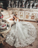 Gorgeous Long A-line V-neck 3D Floral Lace Wedding Dress-showprettydress