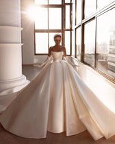 Vintage Ball Gown Strapless Satin Beaded With Sleeves Long Wedding Dresses C3996 main image 1