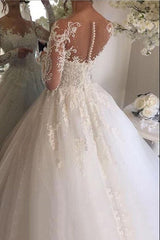 Gorgeous Long Ivory A-line Tulle Lace Wedding Dresses with Sleeves-showprettydress