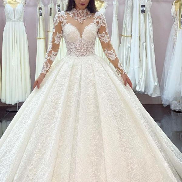 80 High Neckline Lace Wedding Dress with Dress Long Sleeve Bridal Dress  Beading Ball Gown Dress Directly Supplied by Manufacturer Bridal Dress -  China Wedding Dress and Bridal Wedding Dress price |