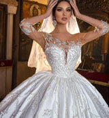 Gorgeous Long Princess Sweetheart Satin Wedding Dress with Sleeves-showprettydress