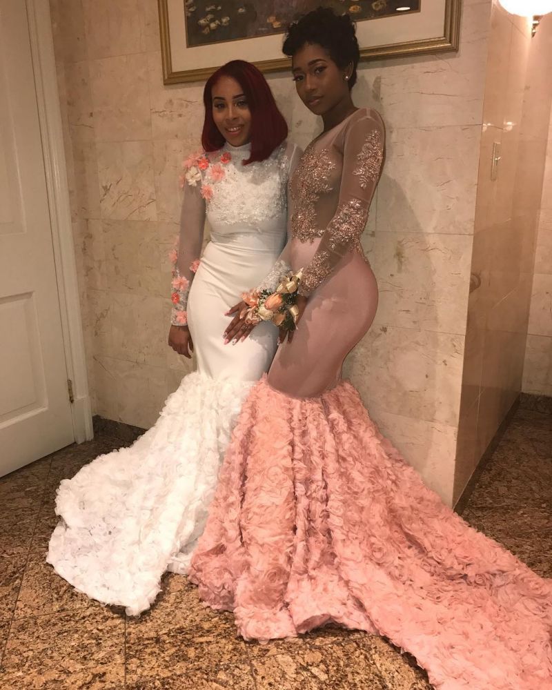 Gorgeous Long-Sleeve Mermaid Lace-Appliques Prom Party Gowns-showprettydress
