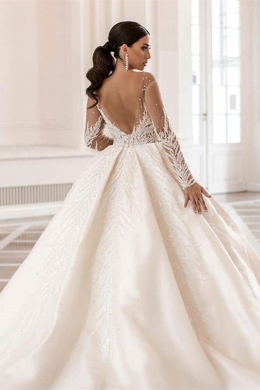 Gorgeous Long Sleeves Ball Gown Wedding Dress With Beadings Online-showprettydress