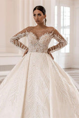 Gorgeous Long Sleeves Ball Gown Wedding Dress With Beadings Online-showprettydress