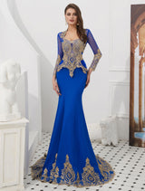 Gorgeous Luxury Evening Dresses Embroidered Beaded Queen Anneneck Long Sleeve Formal Gowns With Cloak-showprettydress