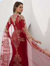 Gorgeous Luxury Evening Dresses Embroidered Beaded Queen Anneneck Long Sleeve Formal Gowns With Cloak-showprettydress
