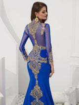 Gorgeous Luxury Evening Dresses Embroidered Beaded Queen Anneneck Long Sleeve Formal Gowns With Cloak-showprettydress