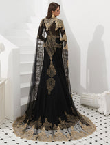 Gorgeous Luxury Evening Dresses Embroidered Beaded Queen Anneneck Long Sleeve Formal Gowns With Cloak-showprettydress