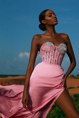 Gorgeous Pink Beaded Sweetheart High Split Mermaid Prom Dress-showprettydress