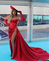 Gorgeous Red Sweetheart Mermaid Slit Prom Dress With Gloves-showprettydress