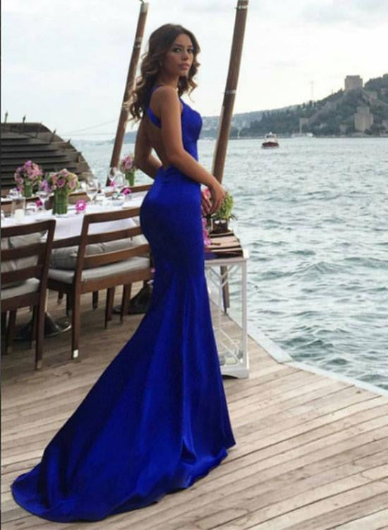 Gorgeous Royal Blue Criss-Cross Evening Dress Long Mermaid-showprettydress