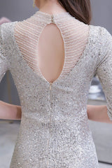 Gorgeous Silver Long Sleevess Long Prom Party Gowns-showprettydress