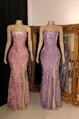 Gorgeous Spaghetti Straps Front Slit Sequins Mermaid Prom Dresses-showprettydress